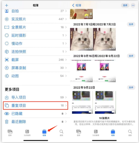 莱阳苹果手机维修分享iOS 16 中相册重复项目功能使用方法 
