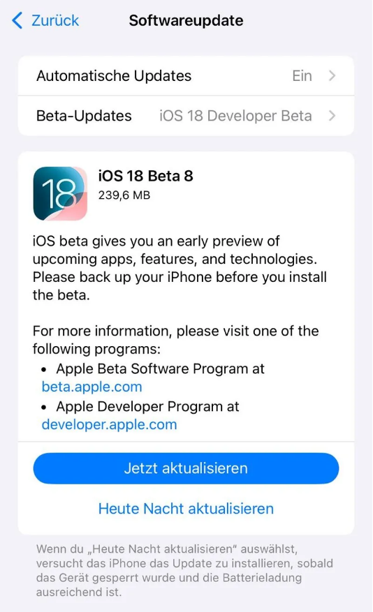 莱阳苹果手机维修分享苹果 iOS / iPadOS 18 开发者预览版 Beta 8 发布 